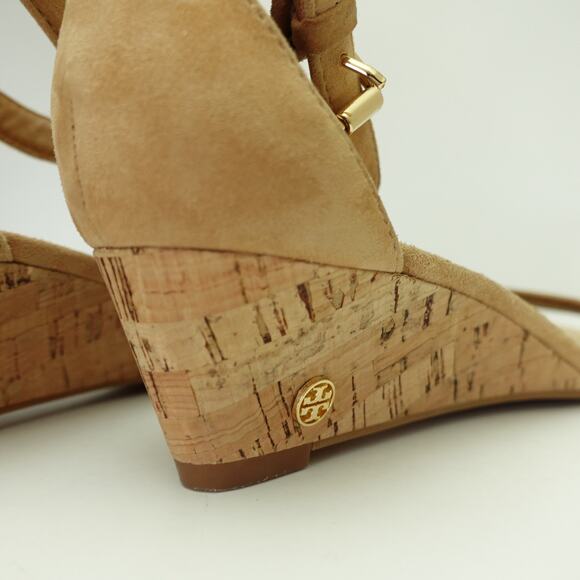 Tory Burch Womens Savannah Wedge Sandal Suede Ankle Strap Buckle Tan Size 10.5 - Picture 7 of 9